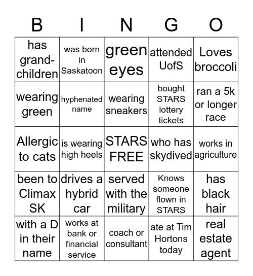 STARS Networking Bingo Card
