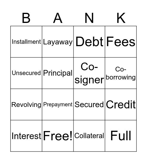 Borrowing Basics Bingo Card