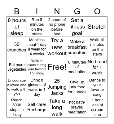 Witness the Fitness Bingo Card