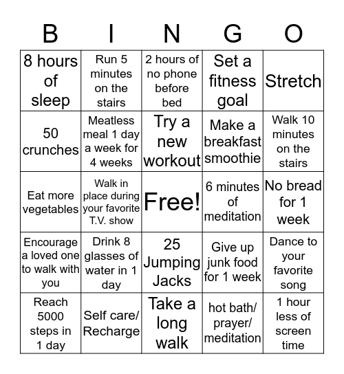Witness the Fitness Bingo Card