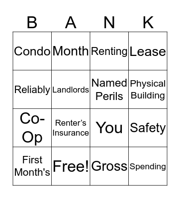 Making Housing Decisions Bingo Card