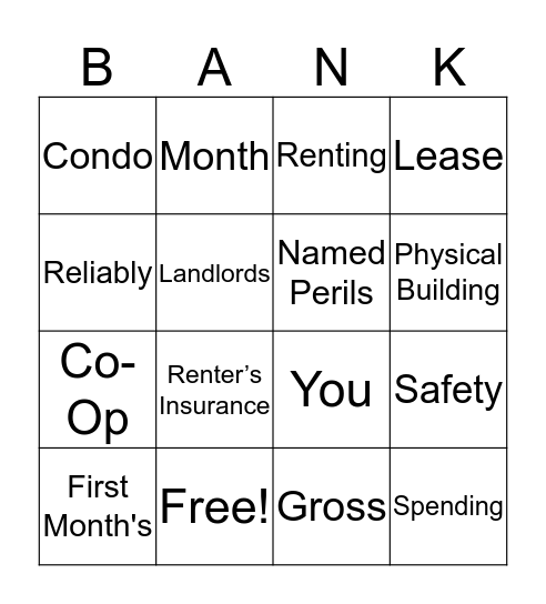Making Housing Decisions Bingo Card