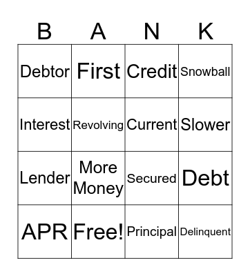 Managing Debt Bingo Card
