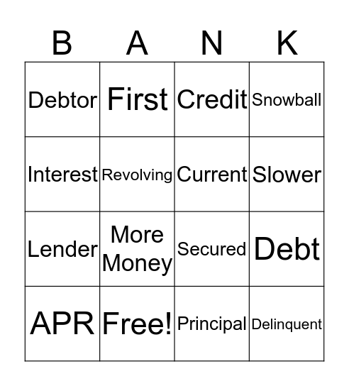 Managing Debt Bingo Card