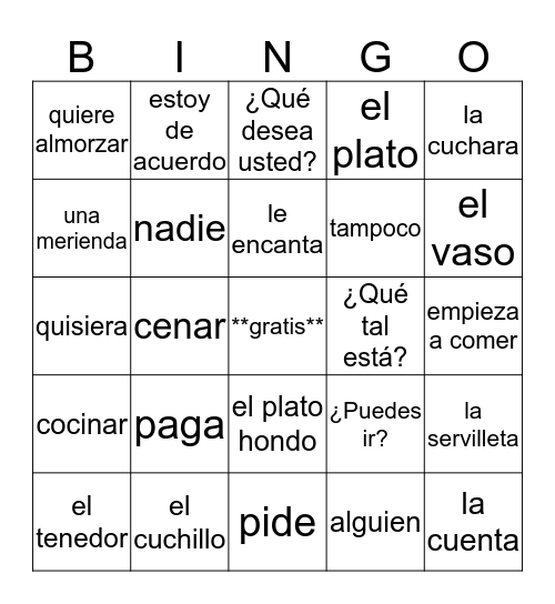 1B Lessons 10-12 Bingo Card