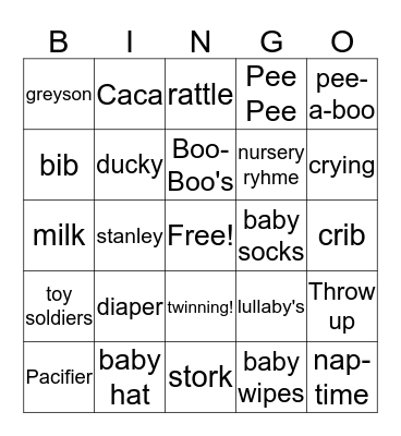 Baby Shower Bingo! Bingo Card