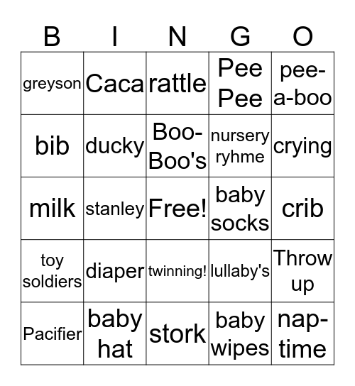 Baby Shower Bingo! Bingo Card