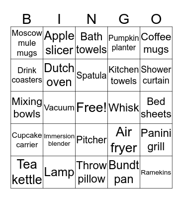 Sam's Bridal Shower Bingo Card