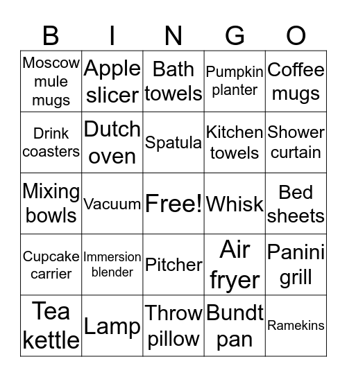 Sam's Bridal Shower Bingo Card