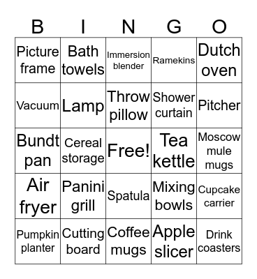 Sam's Bridal Shower Bingo Card