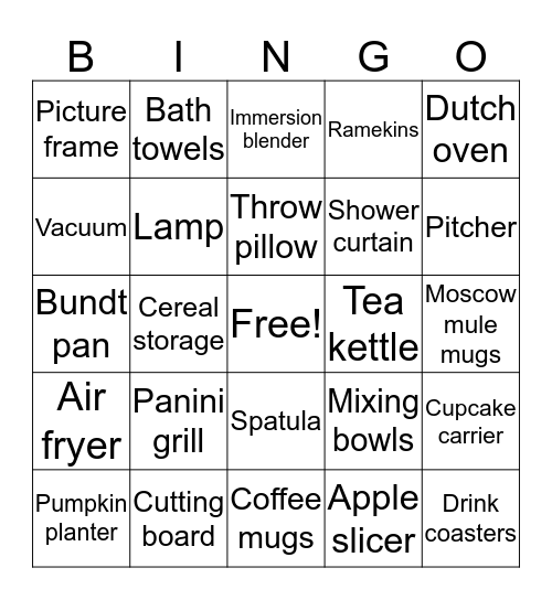 Sam's Bridal Shower Bingo Card