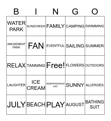 Summer Time Fun! Bingo Card