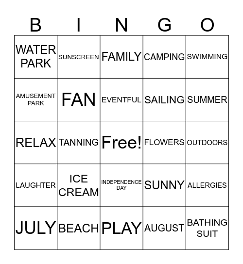 Summer Time Fun! Bingo Card