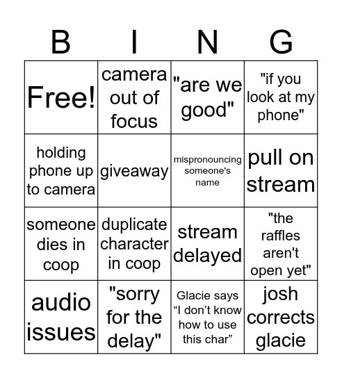 DFFOO stream bingo Card