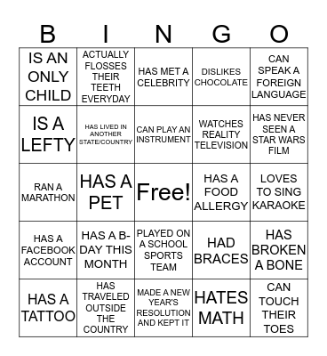 FIND SOMEONE WHO... Bingo Card
