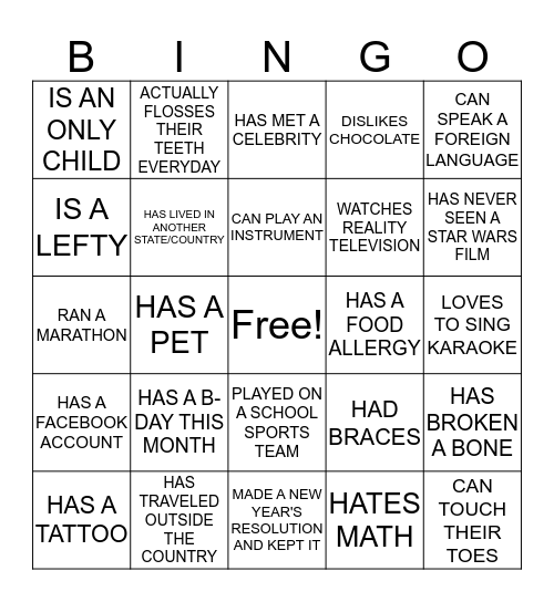 FIND SOMEONE WHO... Bingo Card