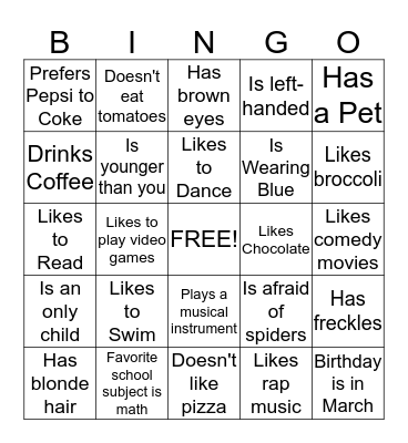 Getting to Know You Bingo Card