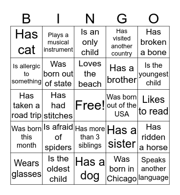 Getting To Know You BINGO Card