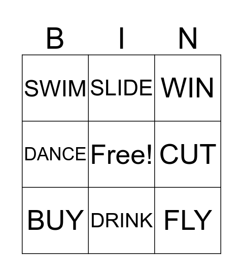 VERBS Bingo Card
