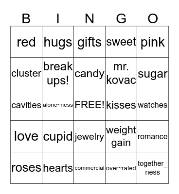 Valentines Bingo Card