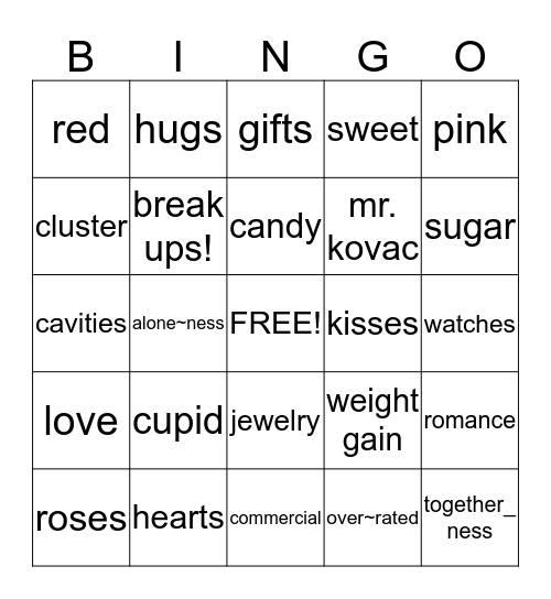 Valentines Bingo Card