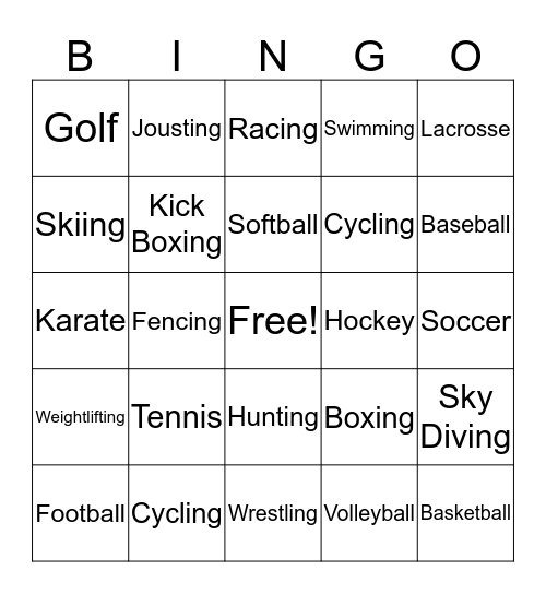 Sports BINGO Card