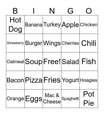 Food BINGO Card