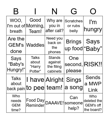 TEAM COOK BABY BINGO Card