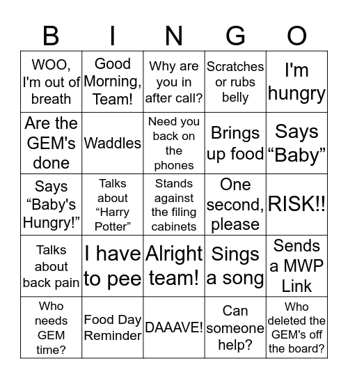 TEAM COOK BABY BINGO Card