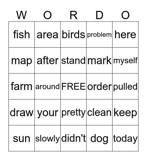 WORDO Bingo Card