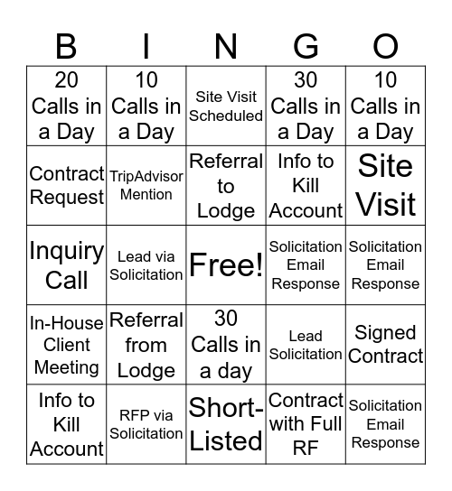 Sales Bingo Card