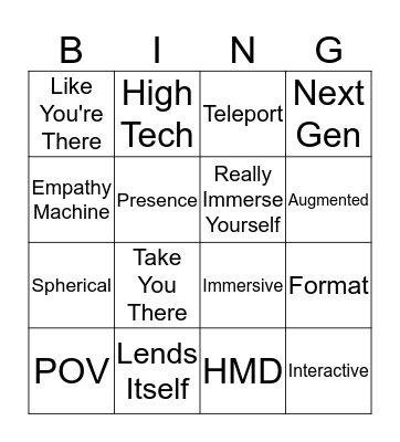 VR Bingo! Bingo Card