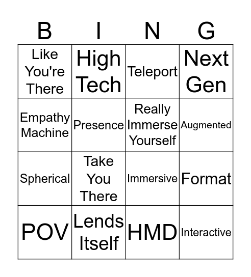 VR Bingo! Bingo Card