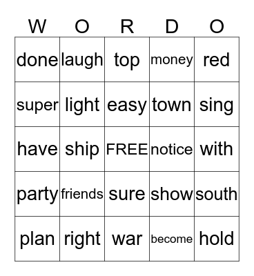 WORDO Bingo Card