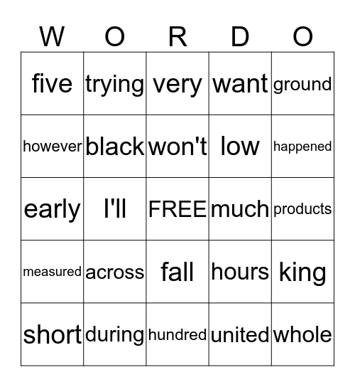 WORDO Bingo Card