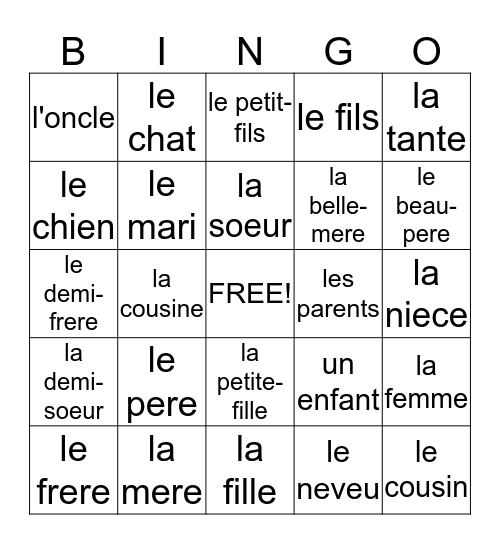 La Famille Bingo Card