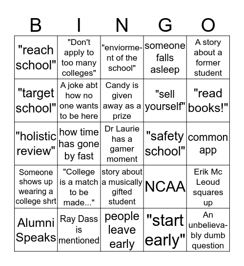 To win you must shout "bingo" Bingo Card