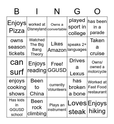 GGSAA 2019 Bingo Card
