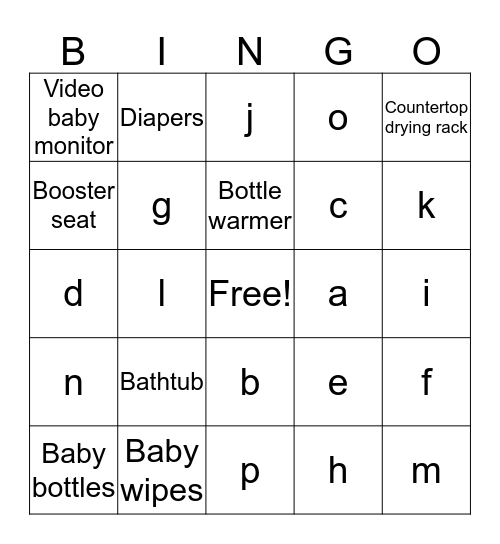 Baby Shower Bingo! Bingo Card