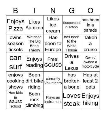 GGSAA 2019 Bingo Card