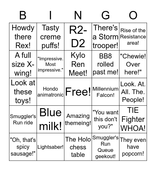 Star Wars Galaxy's Edge Vlogger Bingo! Bingo Card