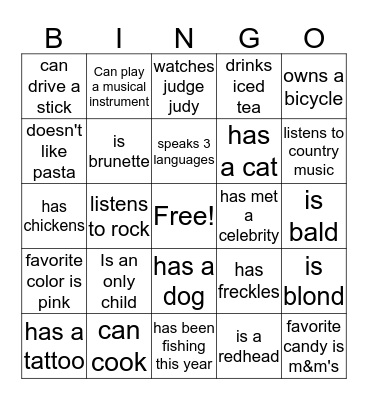 M & M's Bingo Card