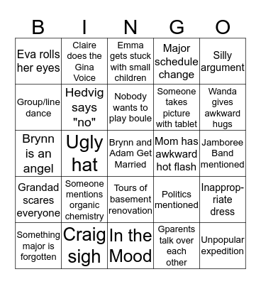 Brynn and Adam's Wedding Bingo Card