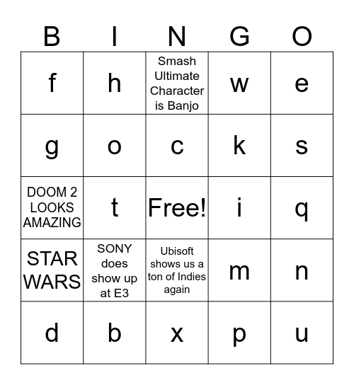 Untitled Bingo Card