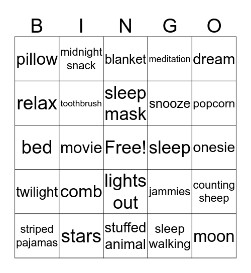 Pajama Day BINGO! Bingo Card