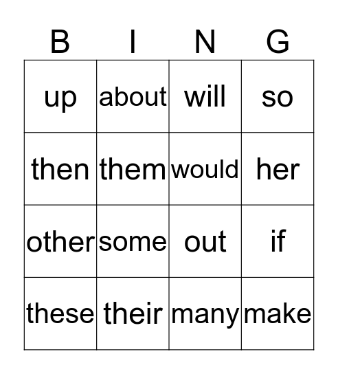 Sight Word Bingo! Bingo Card