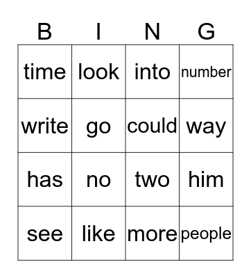 Sight Word Bingo! Bingo Card