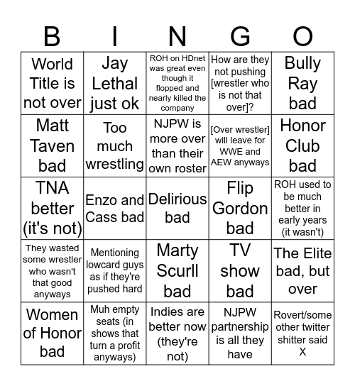 ROH doom and gloom thread bingo Card