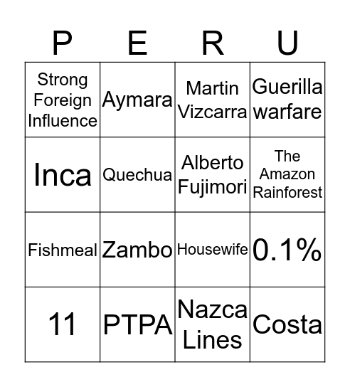 Peru Bingo Card