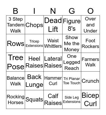 Fitness Bingo Card